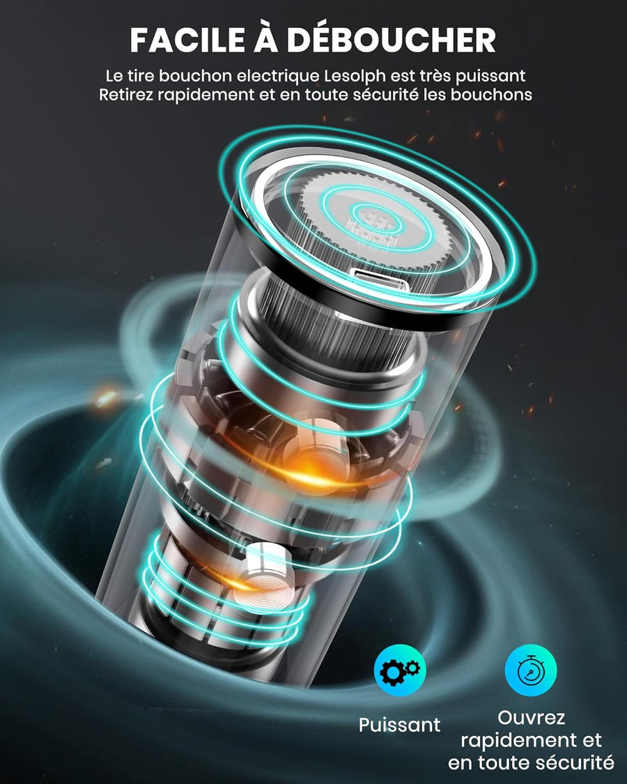 Tire bouchon electrique rechargeable inox, ouvre bouteille electrique idee cadeau anniversaire homme femme avec bec verseur aérateur, 2 bouchon vin vide air, coupe-fil et câble chargement USB