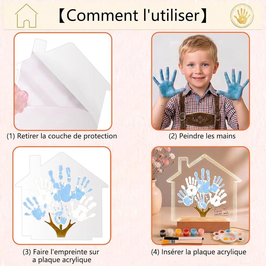 Kit d'empreintes de main avec veilleuse LED, empreinte de pied de bébé avec Empreinte de main pour couples et familles, kit d'empreintes de pattes de chien et chat, souvenir à faire soi-même