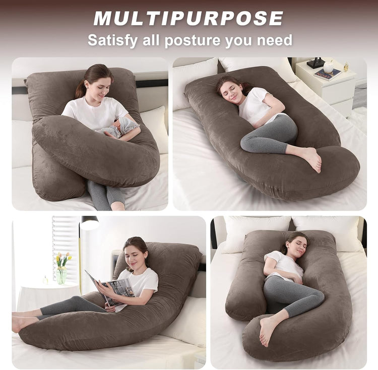 Coussin de Grossesse Oreiller Femme Enceinte en Forme de J Coussin Allaitement Maternité MARRON