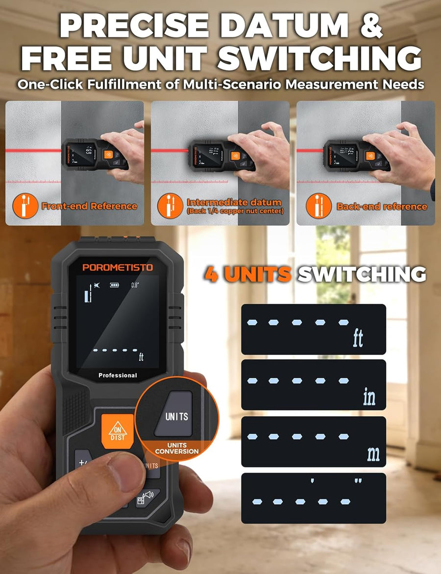 Télémètre Laser 50m : Angle, Longueur, Surface, Volume, Pythagore, Addition/soustraction; Filetage Laiton 1/4; Ergonomique