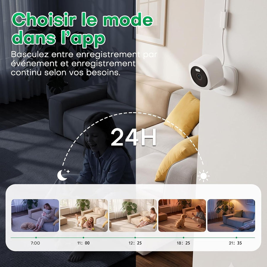 Caméra Intérieure Magnétique 3MP 2K, Vision Nocturne Couleur 0,01 Lux Caméra Intérieure Wi‑Fi, Détection Mouvement Humain, Audio Bidirectionnel, Étanche IP65, Compatible Alexa Et Google