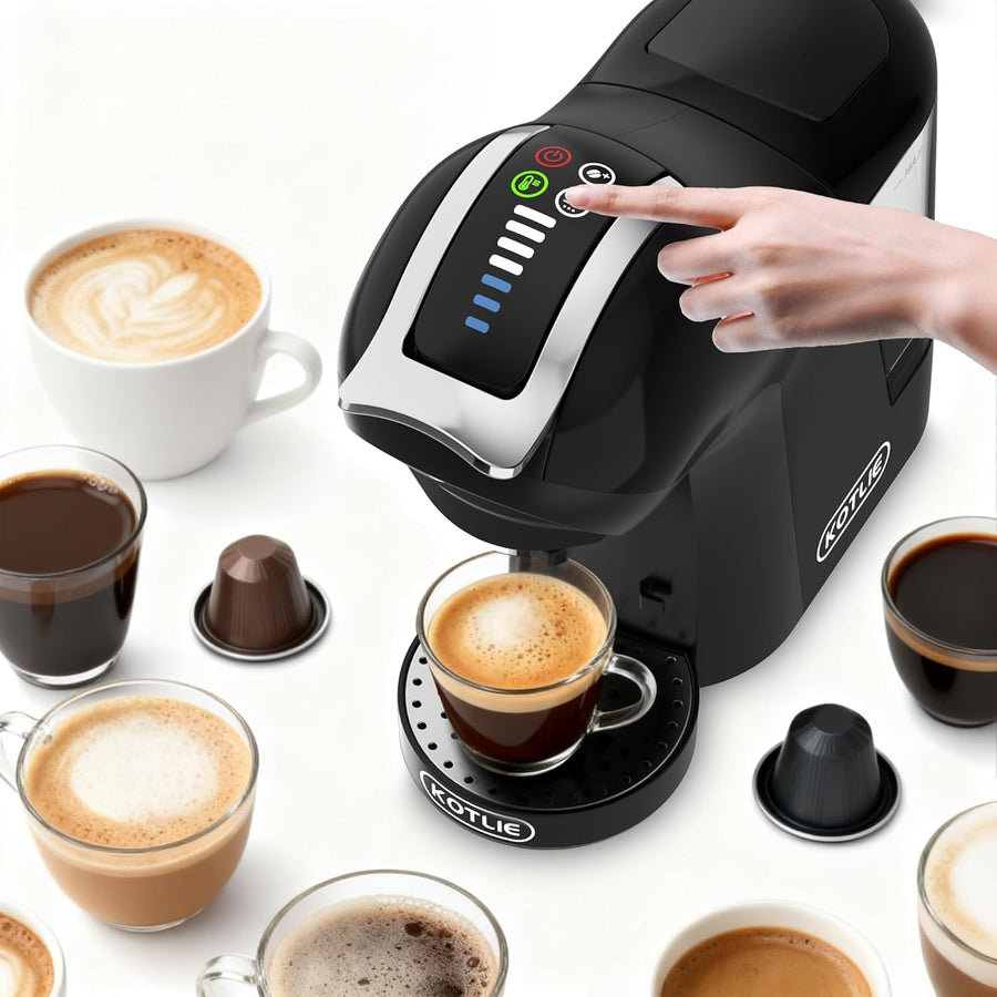 Machine à café à capsules, 5 en 1, 19 bars, multi-capsules pour Nespresso/Dolce Gusto/ESE Pads (44 mm), réservoir d'eau 1 l, 3 températures/7 quantités d'eau