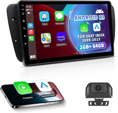 Autoradio pour Seat Ibiza 6J 2009–2013 | Écran Tactile Android 13 de 9 Pouces | CarPlay/Android Auto sans Fil | Navigation GPS + Caméra de recul HD | 2G+64G | BT 5.0/Wi-FI/Contrôle Vocal