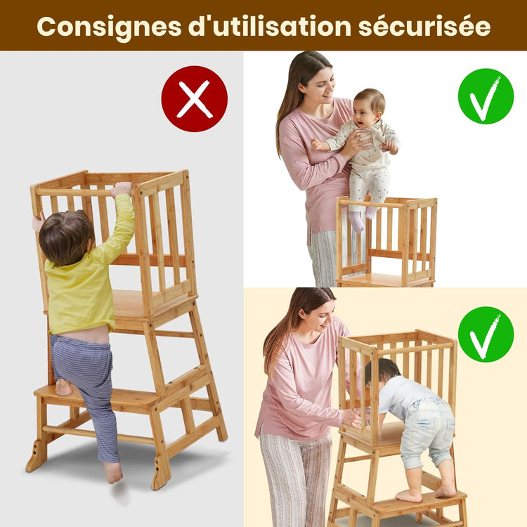 Tour Observation Enfant Montessori Certifiée FSC Sûr et Sécurisé Tour Apprentissage Bebe en Bambou - NEUF