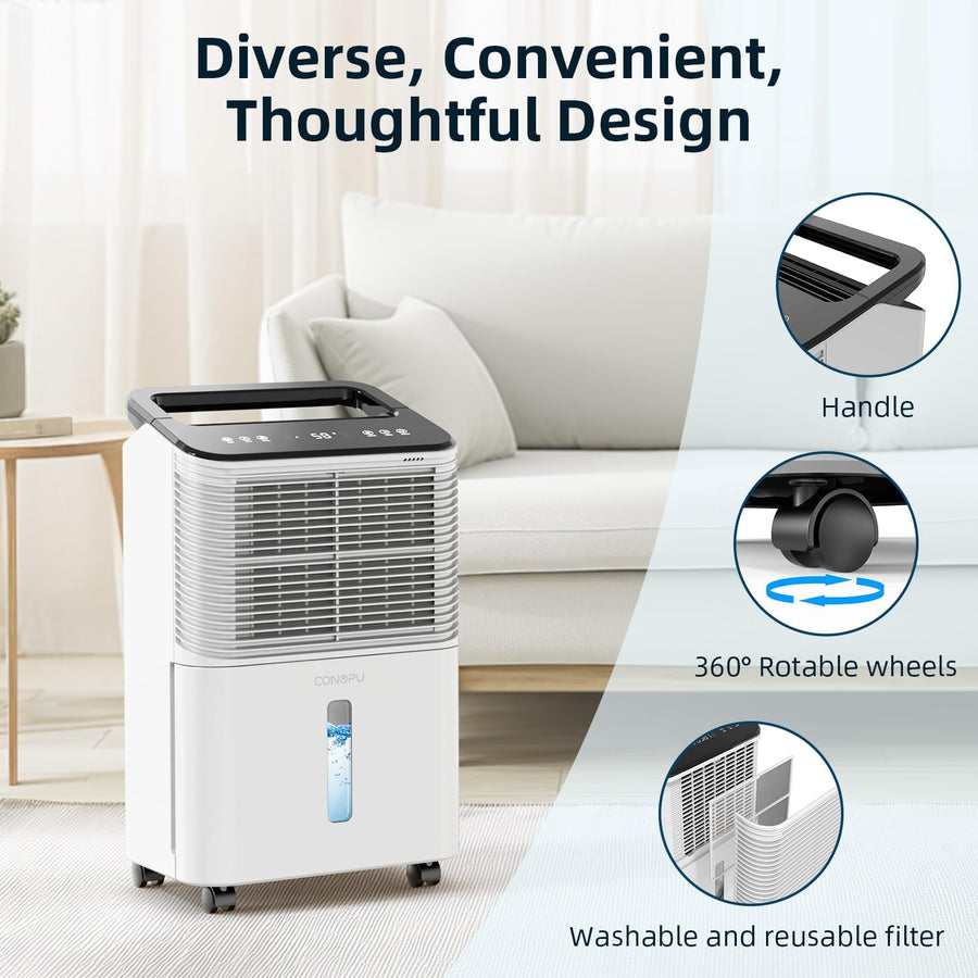 Déshumidificateur d'Air 16L/jour Ultra-silencieux, Contrôle Central Intelligent, Mode AUTO, Indicateur d'humidité, Minuterie 24H, Plus Puissant, Plus Efficace