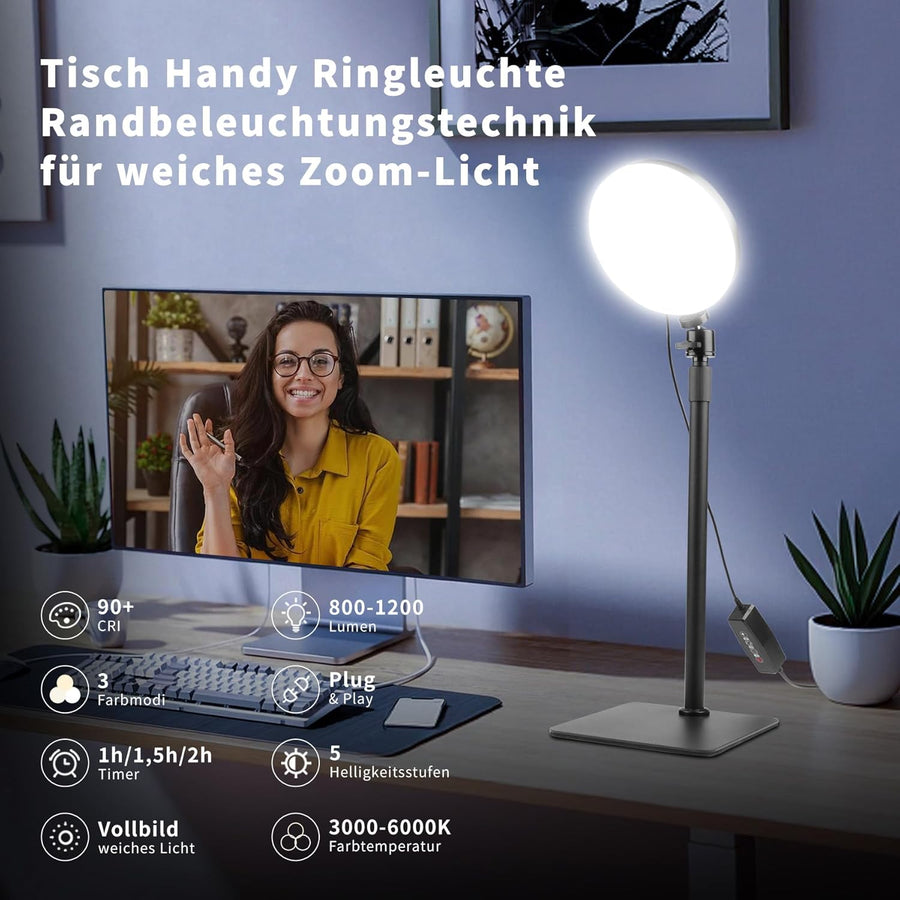 Lumière vidéo LED avec support pour téléphone portable, lampe vidéo avec 3 modes de couleur et 5 niveaux de luminosité, lumière clé alimentée par USB pour vidéoconférences
