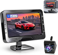 Caméra de recul à câble avec écran HD de 4,3 pouces, caméra de recul rotative à vision nocturne IP68 avec aide à la marche arrière, installation facile, écran amovible avec prise allume-cigare