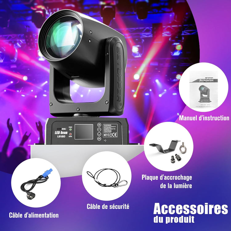 Projecteur Luminaires 150W Tête Mobile Dmx 512 RGBW 12 Gobos 12 Couleurs Activation Sonore