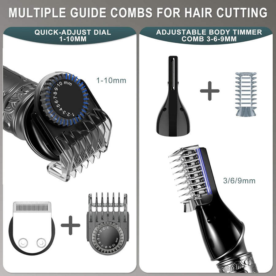 Tondeuse Barbe Homme Tondeuse Cheveux Professionnelle Avec Lame en T de Coupe de Cheveux Chauve 0 mm Rasoir électrique Tondeuse Corps de Précision pour Nez 7 en 1