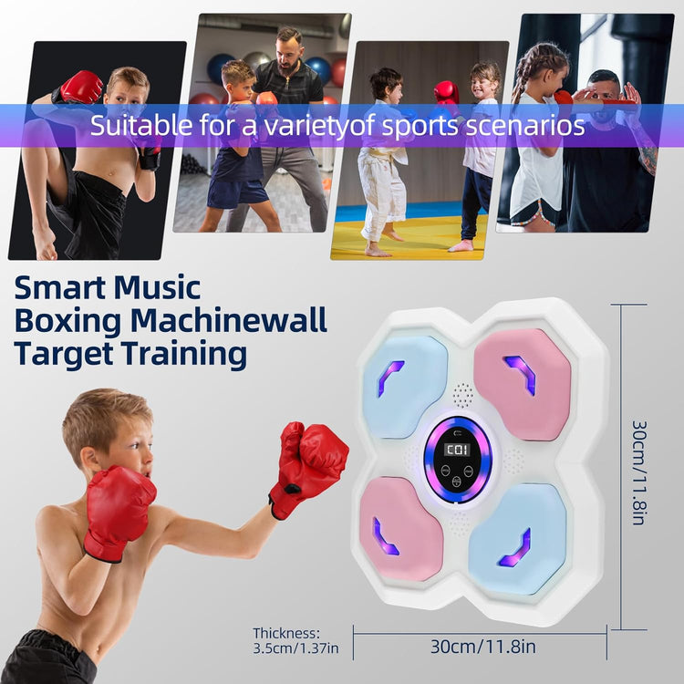 Machine Boxe Electronique Enfant Musique Bluetooth Support Mural avec Gants