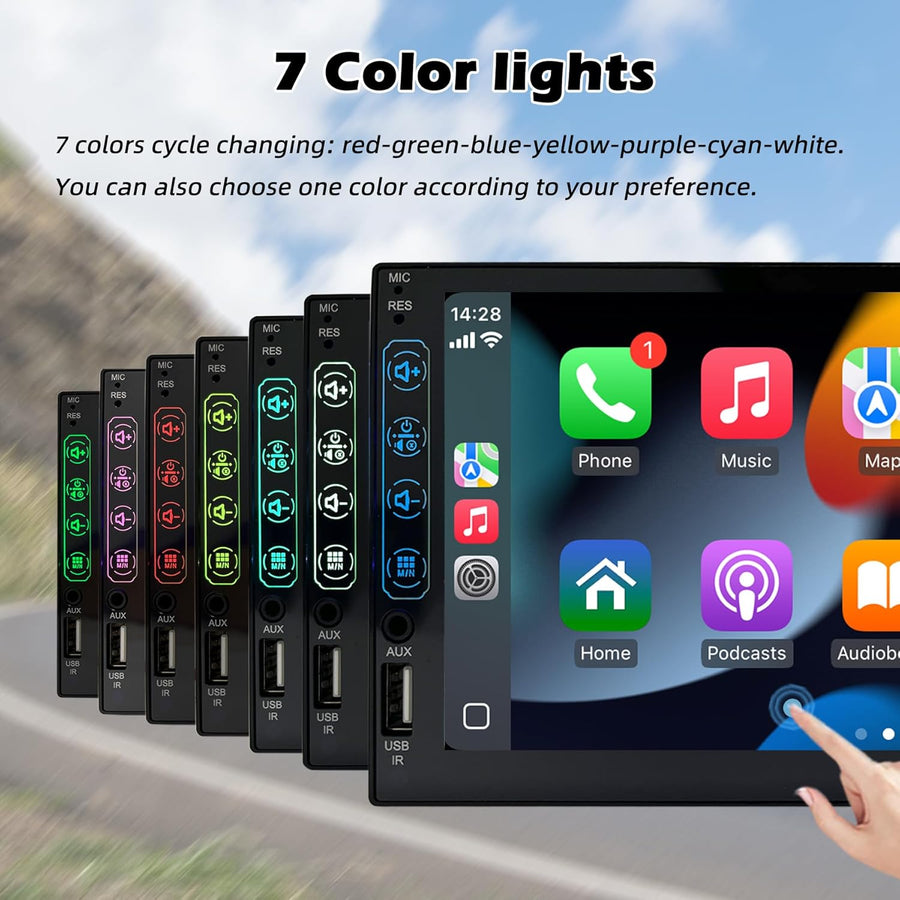 Autoradio 1 DIN avec Carplay et Android Auto - Écran Tactile HD 7 Pouces - Autoradio Bluetooth CarPlay 1 din Soutien MirrorLink iOS/Android et Caméra de Recul, Radio FM/USB/EQ/Mic