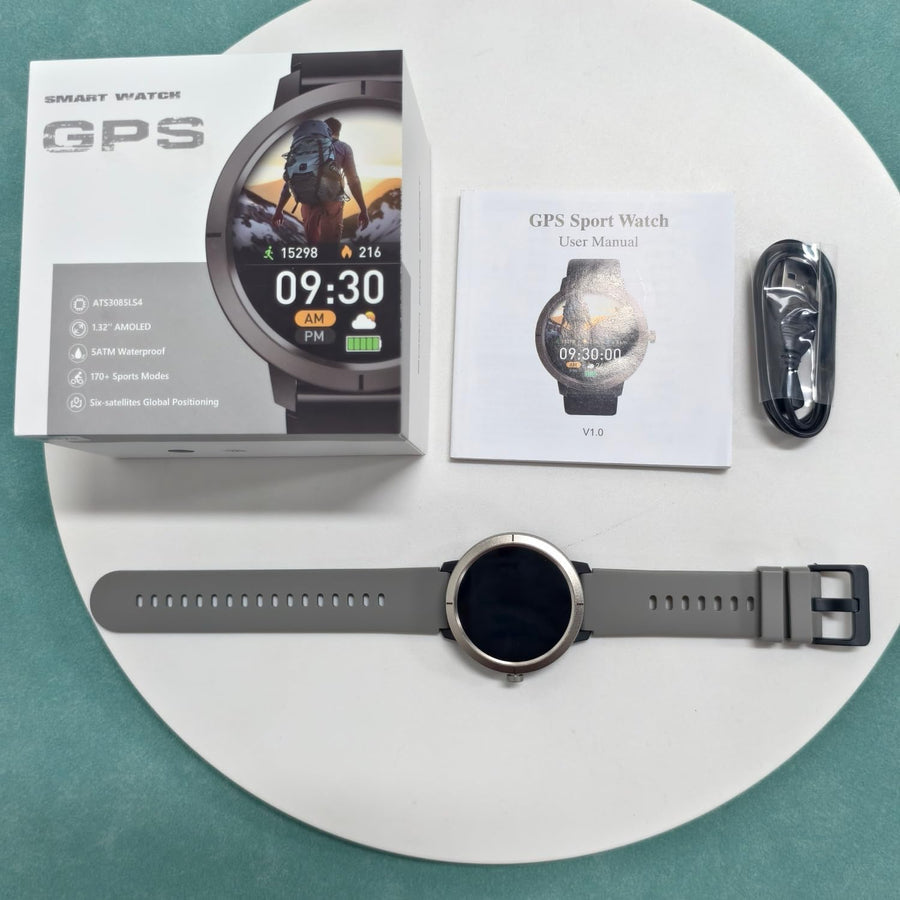 Smartwatch avec GPS intégré, étanche à 50M, Appel Bluetooth, Montre Sport d'extérieur pour Hommes et Femmes, 170 Modes d'entraînement, AMOLED 1,32", fréquence Cardiaque Sommeil SpO2