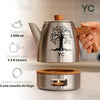 Théière en Acier Inoxydable 1,3L avec Infuseur – Théière Design avec Réchaud Chauffe-Thé et Poignée en Bois – Accessoire Elégant pour Infusion, Tisane et préparation de Thé en Vrac