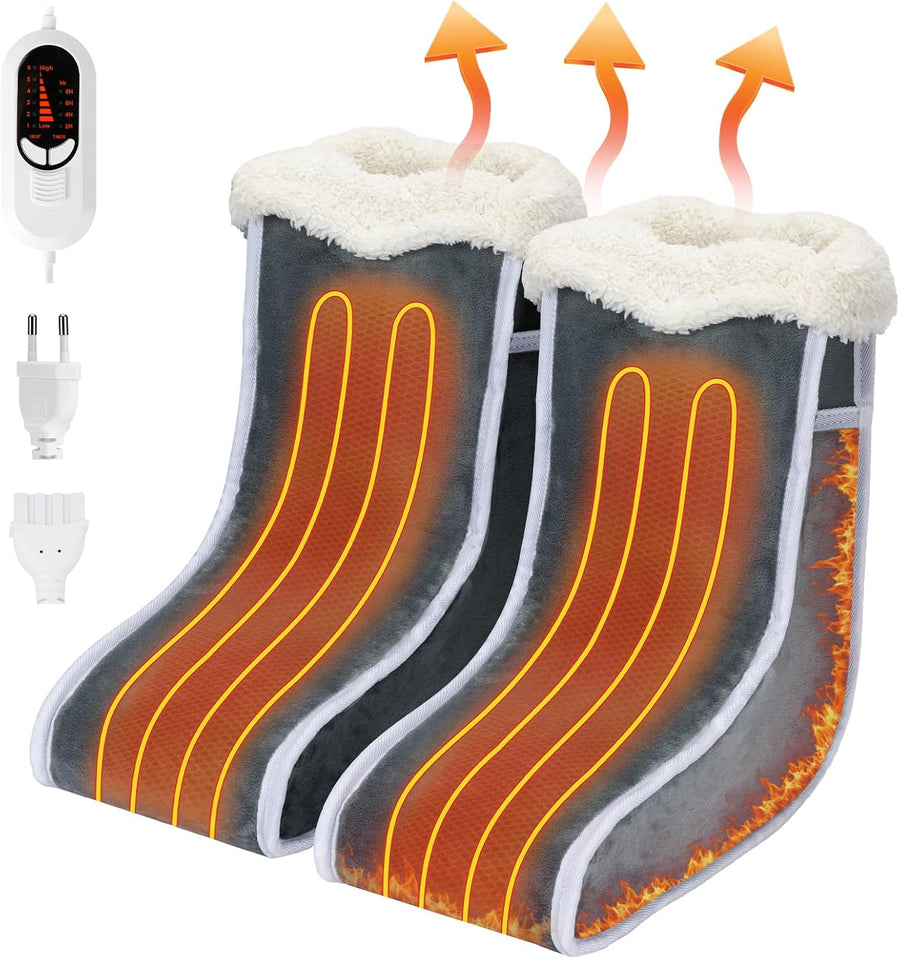 Chauffe-pieds Électrique avec Ouverture Élastique, Design Séparé Chausson Chauffant Électrique, 6 Températures, 4 Minuteurs, Câble de 2,3 m, Réchauffement Rapide pour les Pieds Froids