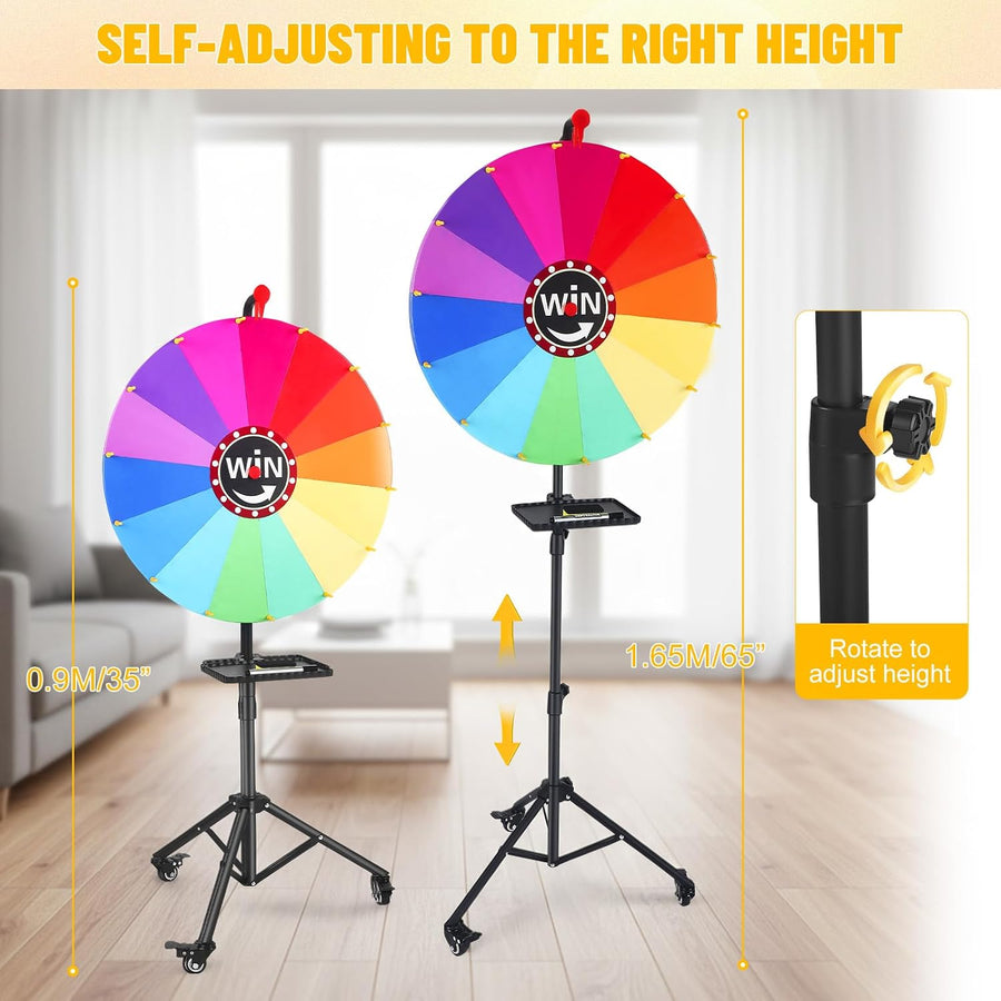 Roue de la Fortune 60 cm, Support Réglable sur Pied, Roue à Tourner Personnalisable 14 Cases Effaçables, Tirage au Sort & Loterie, Chance, Tombola, Foire