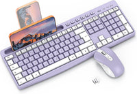 Ensemble Clavier et Souris sans Fil 2,4 GHz AZERTY, Violet Support pour téléphone intégré, Silencieux, Ergonomique, 3 DPI