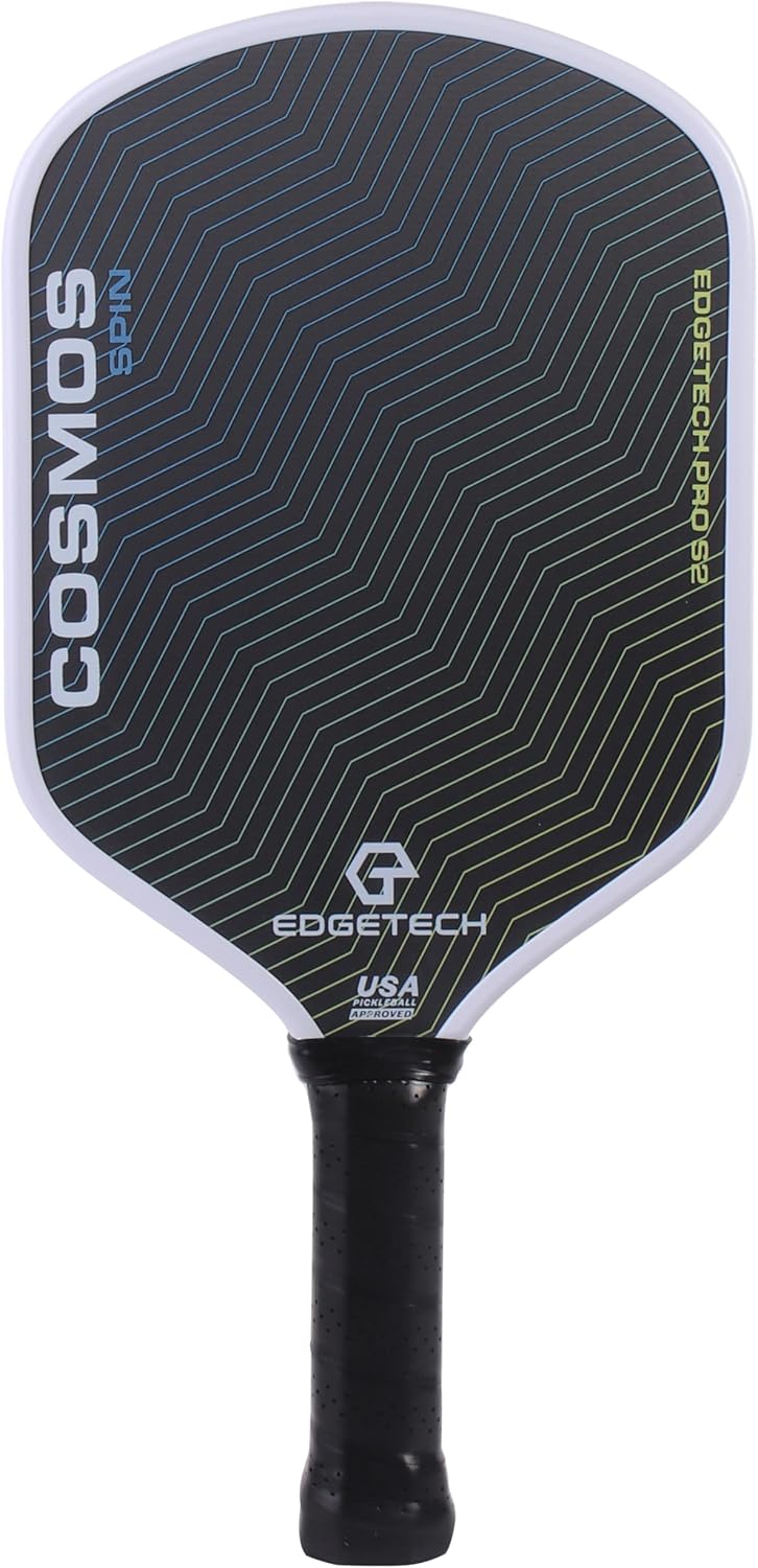Cosmos Spin | EdgeTech Pickleball 16 mm | Surface double couche – Base tissée en titane – Surface en fibre de carbone brut T700 | Rainures d'orbite pour le contrôle et la rotation