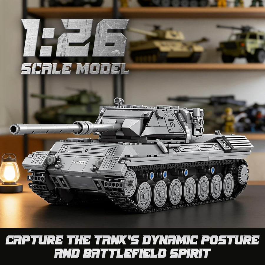 Jouet Construction Char Leopard 1 Militaire, Set de Construction 1:26 pour Adultes, Char de Combat Guerre Froide, Modèle Sous Licence World of Tanks, Cadeau pour Passionnés Militaires (1273 Pièces)