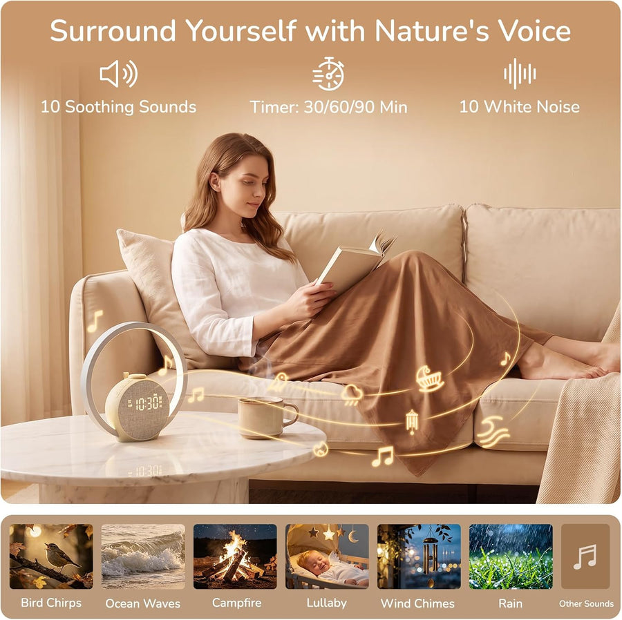 Réveil Lumineux Simulateur d'Aube, Vibration sans Fil et Commande à Distance pour Gros Dormeurs, Double Alarme, Lampe de Chevet avec Horloge Numérique pour Sourds