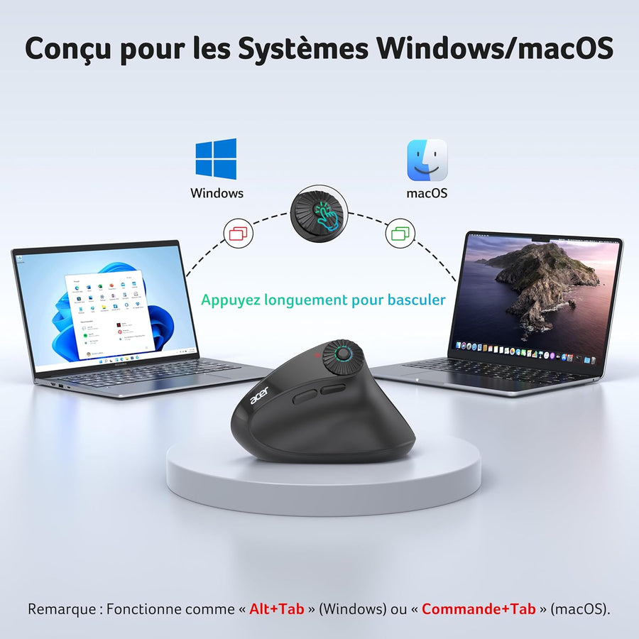 ACER Souris Ergonomique sans Fil avec Molette Défilement Latérale, Souris Verticale Bluetooth 4000 DPI (BT 5,2 + 2,4 GHz), Mouse Wireless, 8 Boutons, Récepteur USB pour iMac,PC