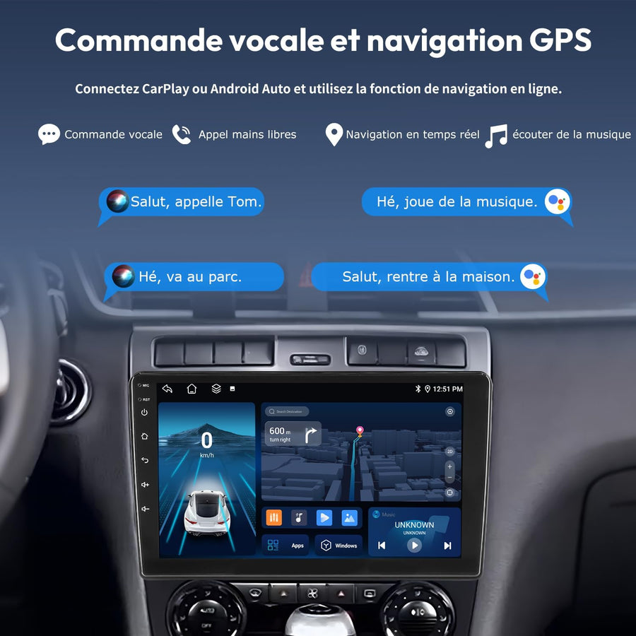 Autoradio 2 DIN (17.8x10cm), Android 15, Écran IPS 10 Pouces, 4Go+64Go Car Stereo avec Apple CarPlay & Android Auto sans Fil, 25 Thèmes UI, Bluetooth, Radio FM/RDS, Universel