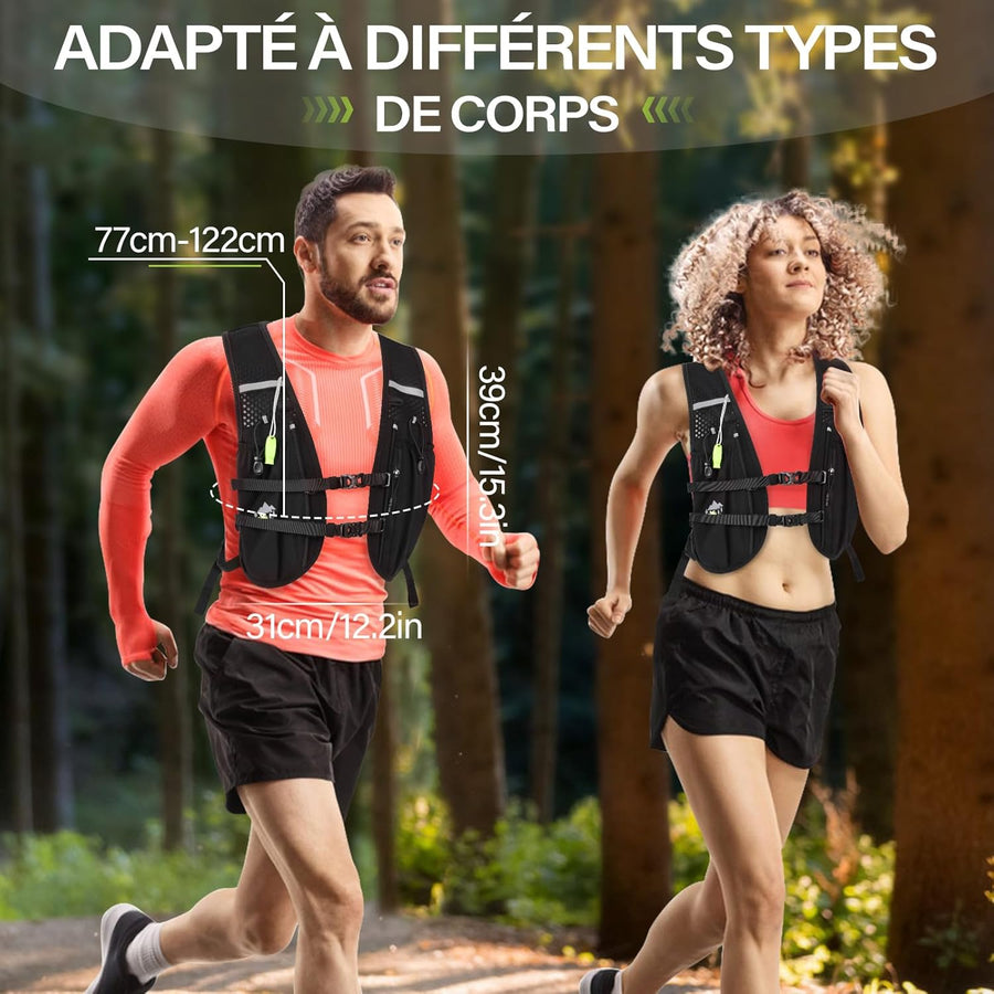 Sac Hydratation Running, Gilet Hydratation Running Femme Homme, Gilet Trail Sac à Dos Léger et Respirant Taille Réglable