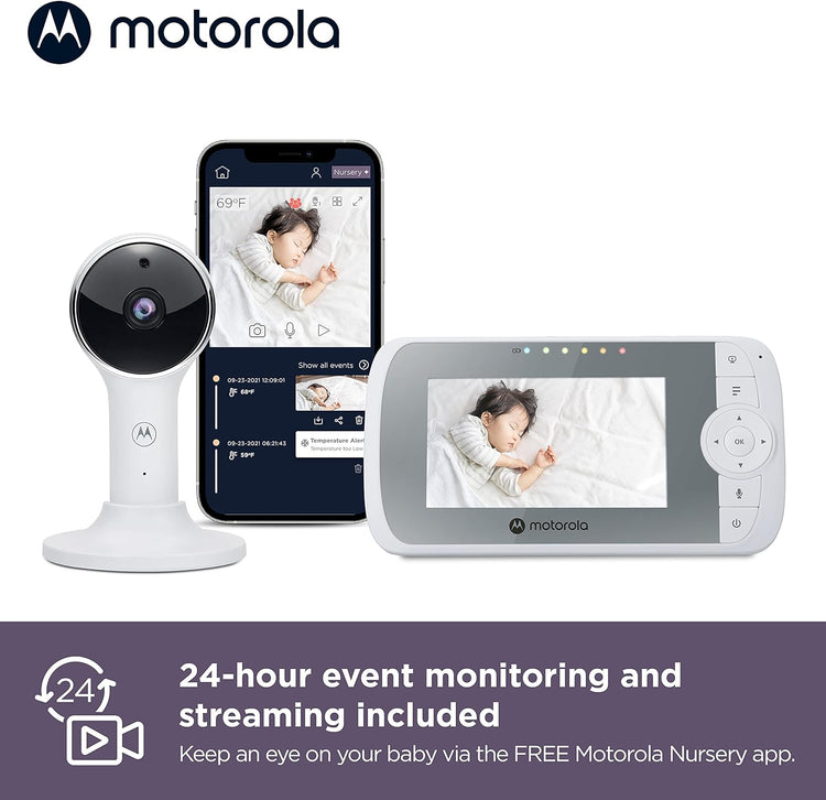 Babyphone MOTOROLA VM64 Caméra Bébé 1080p Moniteur Ecran LCD 4.3" Rechargeable Vision Nocturne Audio