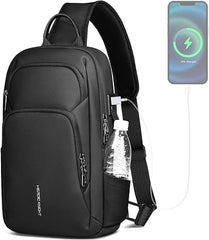 Sacoche Homme Bandouliere avec Port de Charge USB Imperméable Sac de Poitrine avec Pochette Latérale Léger Sac à Bandoulière Pour iPad 11.3