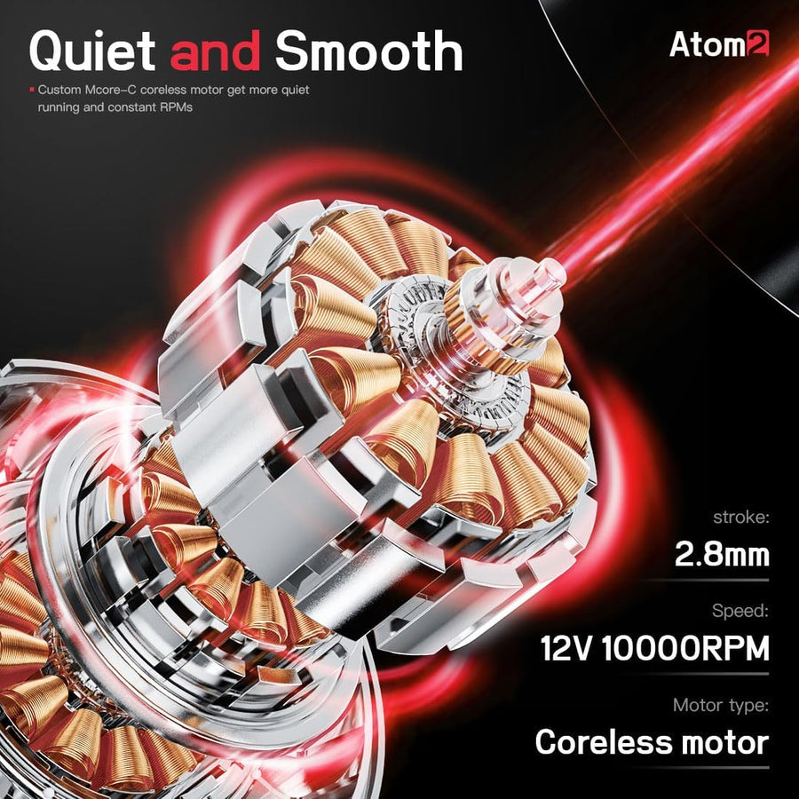 Dragonhawk Atom2 machine a tatouer Rotary Tattoo Microblading Pen 2,8mm Strokes Length Avec 1 Batteries with Rca Jack for Eyebrow Eyeliner Lip (RED 1 BATTERY)