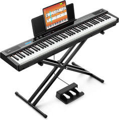 Piano Numérique 88 Touches – Piano Électrique Semi-Lesté pour Débutants avec Support Double en X, 3 Pédales et Pupitre à Partitions