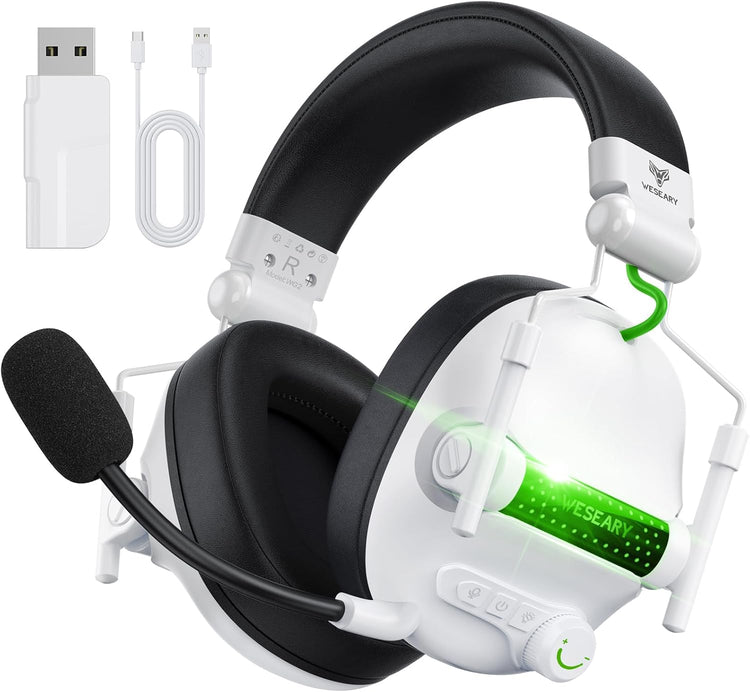 Casque Gaming sans Fil, 2,4 GHz Casque Bluetooth sans Fil avec Micro Pliable avec 7.1 Son Stéréo et Éclairage RGB, Batterie de 50h