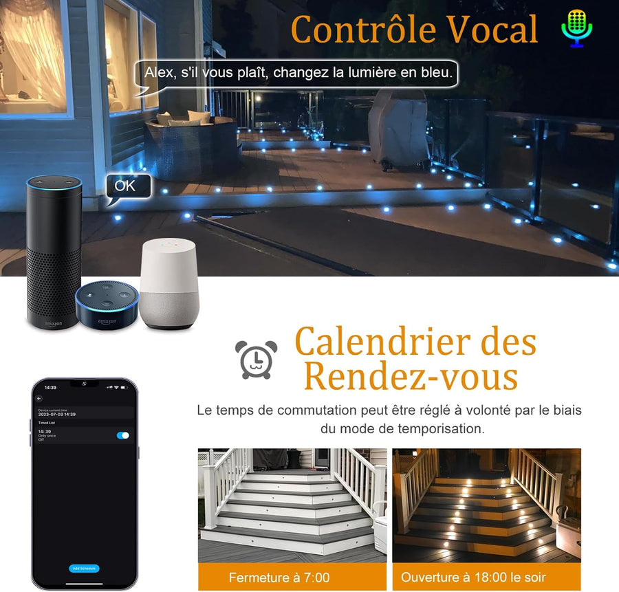 Lot de x6 Spots LED WiFi Bluetooth Encastrable au sol Extérieur Interieur Ø30MM 12V RGB Étanche IP67 Spot Encastrable Led avec Télécommande,LED Lumières éclairage pour Terrasse et patio