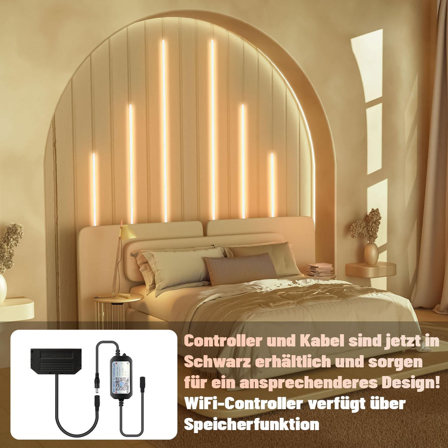 Lumière Ruban LED pour Panneau Acoustique Bois，38cm*2+60cm*4 - 6 Pièces Encastré WiFi LED Panneau Acoustique Bande Blanc Chaud avec Alexa, Autocollante pour Panneaux Acoustiques, Cuisine