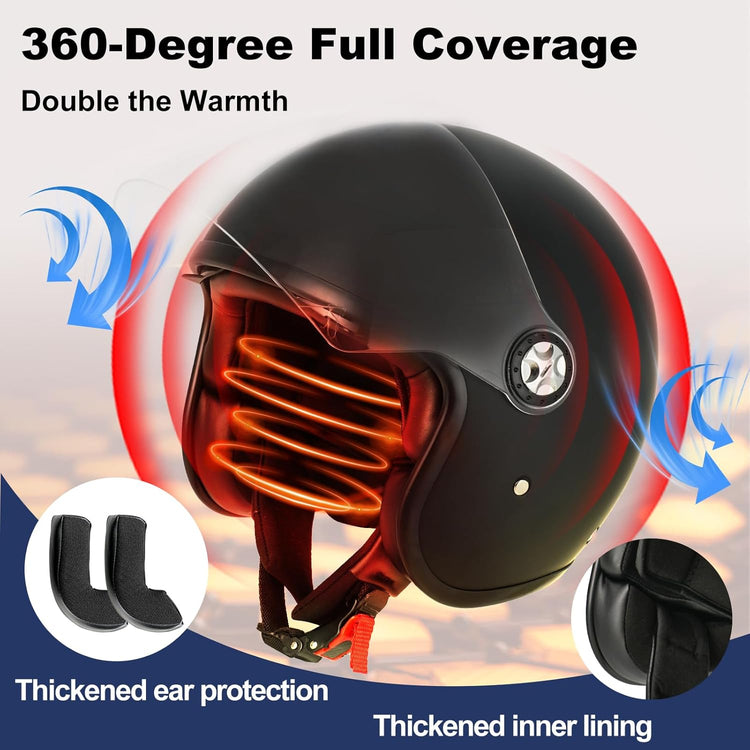 Casque Moto Jet Ouvert - Demi-Casque Scooter avec Double Visière Pare-Soleil 3/4 pour Adulte Homme Femme Respirant Homologué ECE 22.06