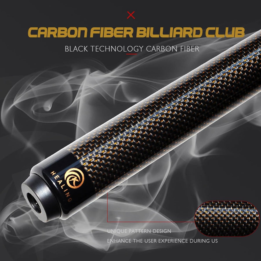 Queue de billard en fibre de carbone de 58 pouces, structure 1/2, connecteur à 3 dents, pointe de 12,4 mm, 540-567 g, convient pour les joueurs de billard professionnels