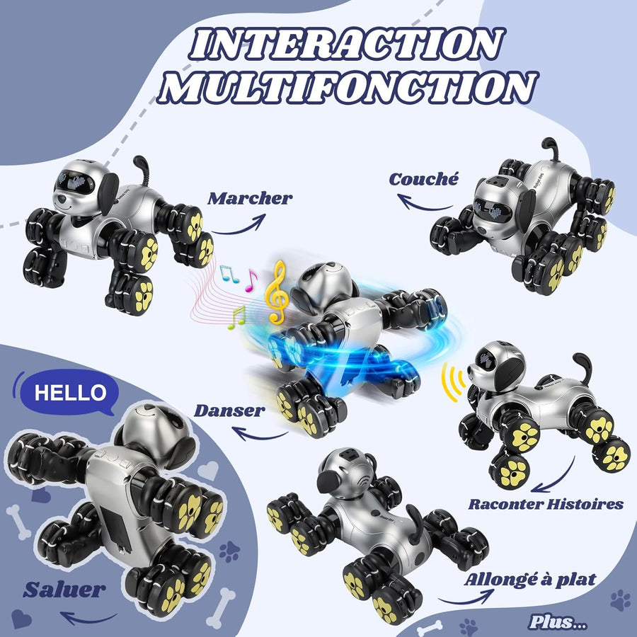 Jouet Chien Robot Enfants, 8WD Robot Jouet Télécommandé, RC Programmable Chien, Jouet Intelligent Pet Danse Musique