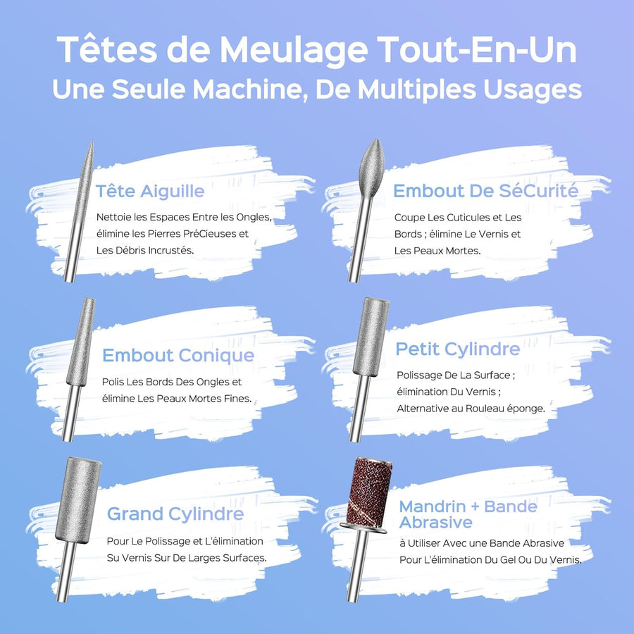 Ponceuse Pour Ongles Professionnelle 4000RPM: Ensemble de Lime a Ongle Electrique 6 en 1 Pour Ongles en Gel et Ongles en Acrylique, Idéal Pour le Salon et La Maison Portable et Silencieux