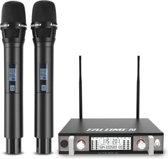 Micro sans Fil UHF, Set de 2 Microphones à Main Dynamiques en Métal, Auto Scan, Portée 120 m, Récepteur Double Canal, Idéal pour Chant, Karaoke, Fête, DJ, Église – K120 NOIR