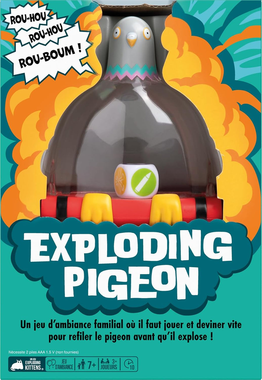 Asmodee - Exploding Pigeon - Jeu d’Ambiance Familial - Exploding Kittens - Dès 7 Ans - 3 Joueurs et + - 10 Min - avec Pigeon sonore - Pigeon Party en Famille - Version Française