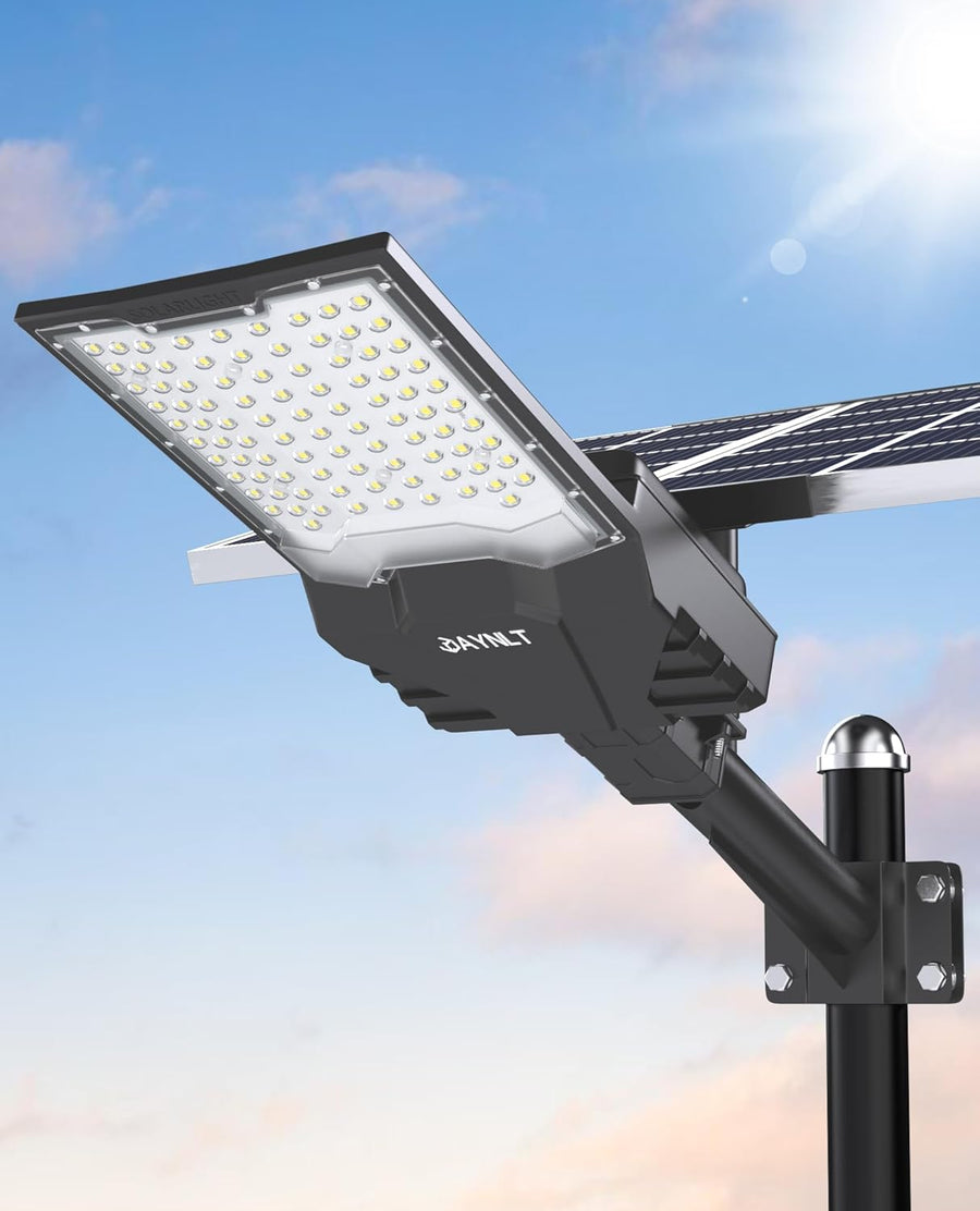 Lampadaires solaires d'extérieur, 6500 K ultra grands feux de stationnement commerciaux du crépuscule à l'aube, lampes de sécurité étanches IP67 à énergie solaire