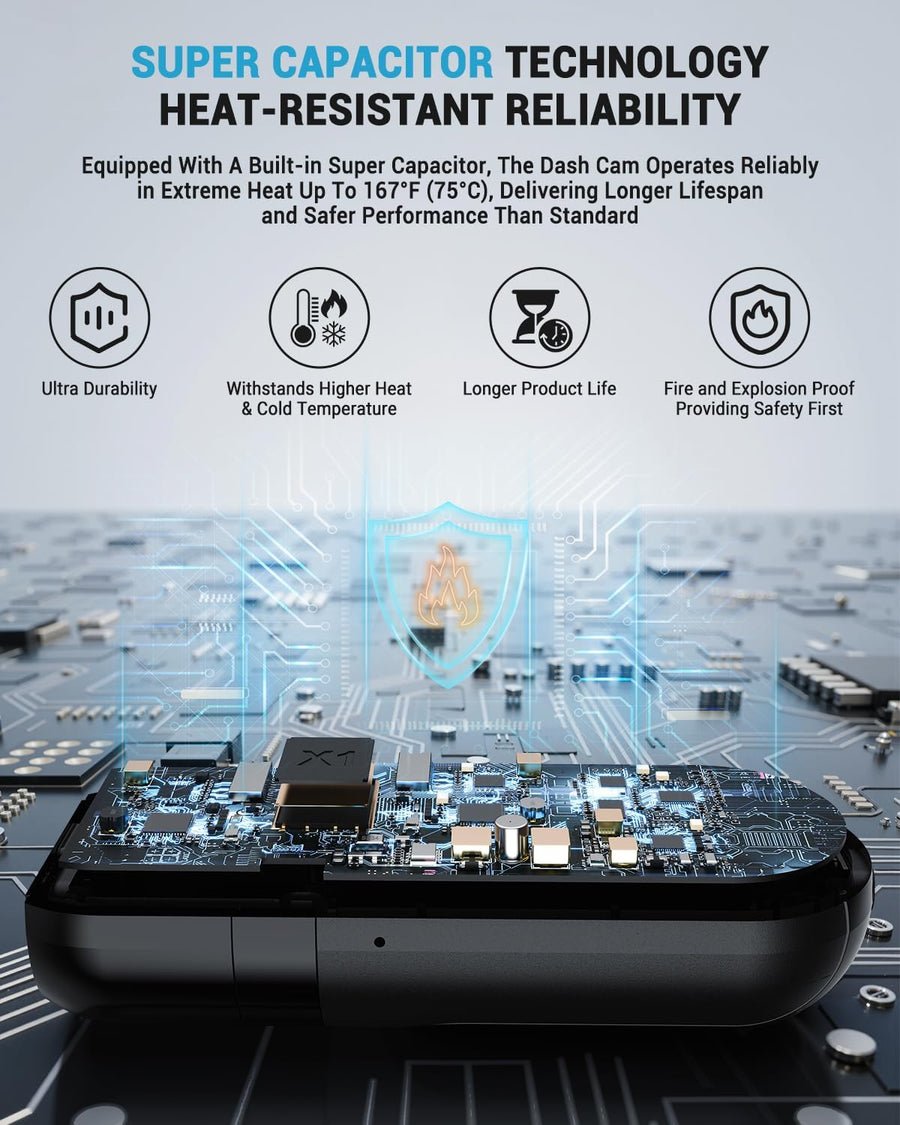 Caméra de Voiture Avant WiFi 6 Contrôle Via Application 2160P Capteur G Intégré Enregistrement en Boucle Vision Nocturne Mode Parking 24H WDR Dash Cam 64GB Incluse