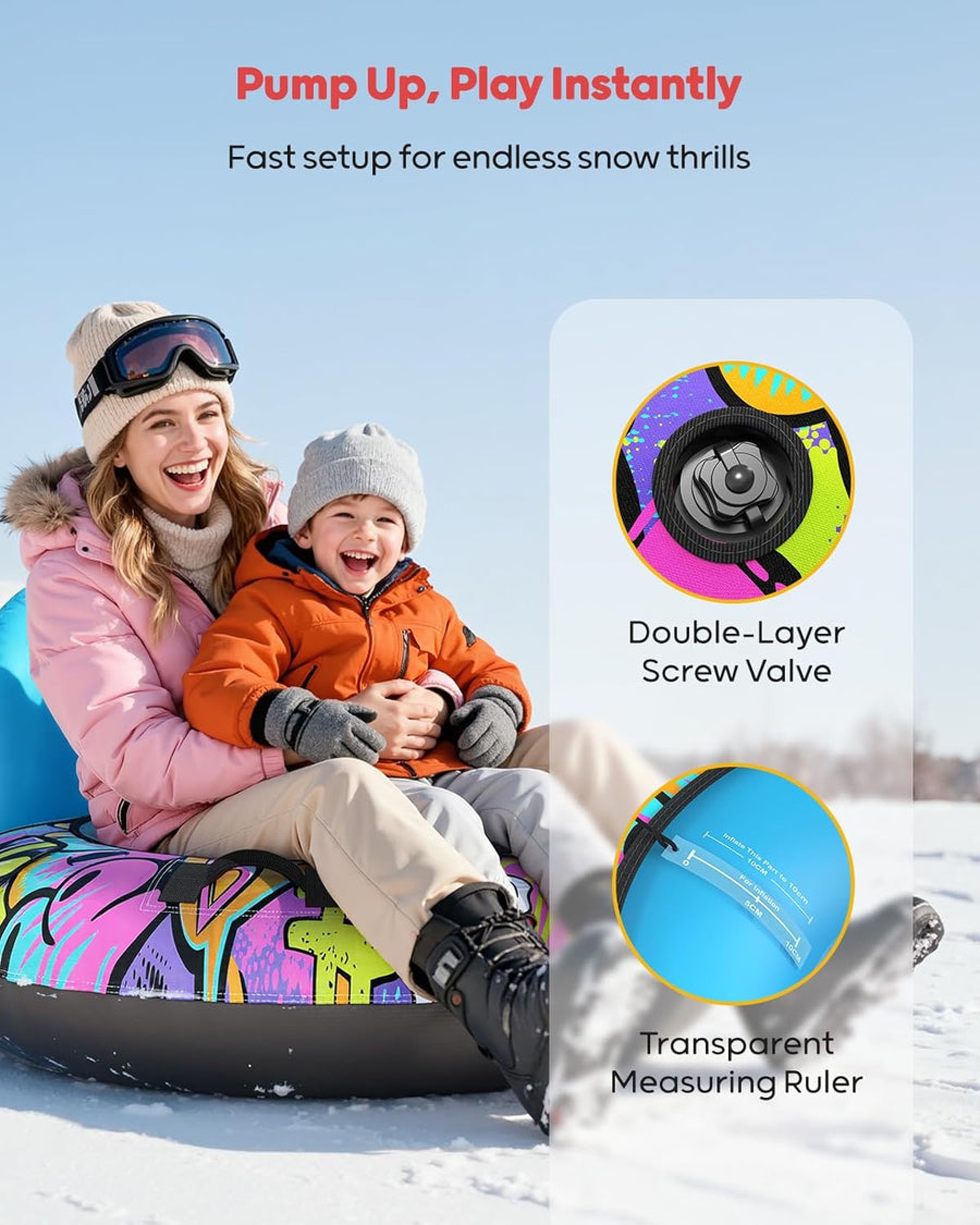 Tube à neige de 111,8 cm avec dossier – Traîneau gonflable robuste d'une capacité de 226,8 kg avec housse, poignées et corde de remorquage, traîneaux à neige pour enfants et adultes BLEU