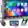 Autoradio 7" 2 Din avec carplay sans Fil Android Auto,Radio FM avec Blurtooth,navi GPS,2 USB/SD/AUX,vidéo en Ligne,Lien Miroir,Voiture à écran Tactile IPS avec caméra de recul/Touches Piano