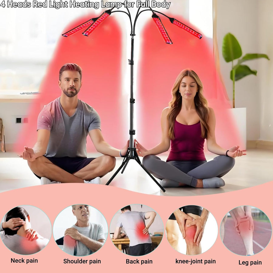 Lampe de luminothérapie rouge avec lumière infrarouge 660 nm et 850 nm – 420 LED, 5 niveaux, 4 panneaux réglables, minuterie et support pour soulager les douleurs du corps entier, visage, dos