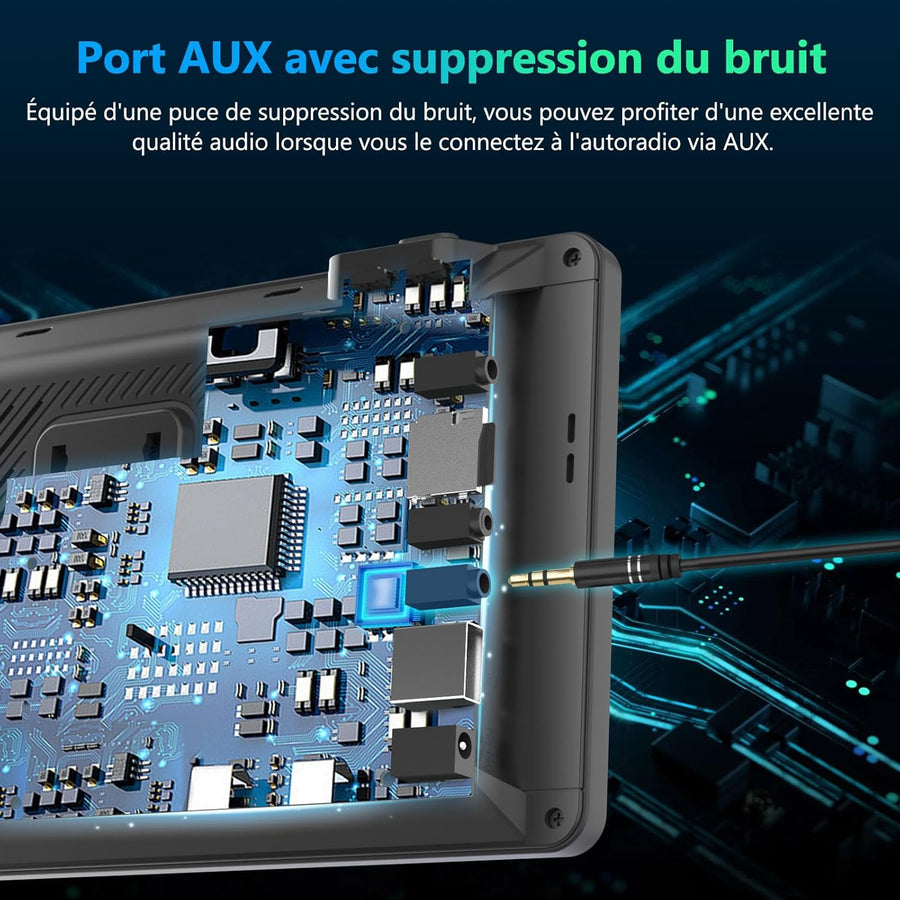 Écran Carplay Portable, Carpuride V3R sans il Airplay&Android Auto, écran Tactile HD 1080P 7 Pouces avec caméra de recul 720P réelle/BT 5.0/Mirror Link/Lecture USB/Puce de réduction du Bruit AUX