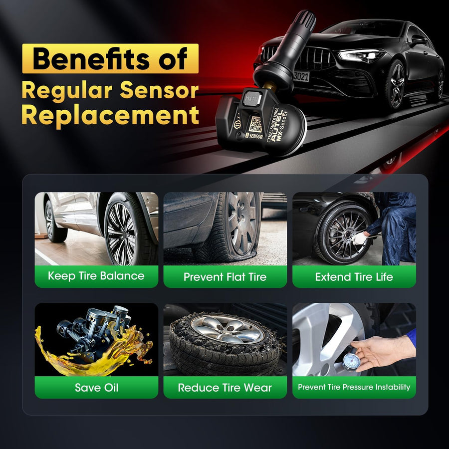 Capteur TPMS 2 en 1 MX-Sensor, capteur de surveillance de la pression des pneus à enfoncer à 1 capteur, capteur TPMS sans fil programmable et clonable de niveau OE pour tous les véhicules (valve en caoutchouc, 4 pièces)