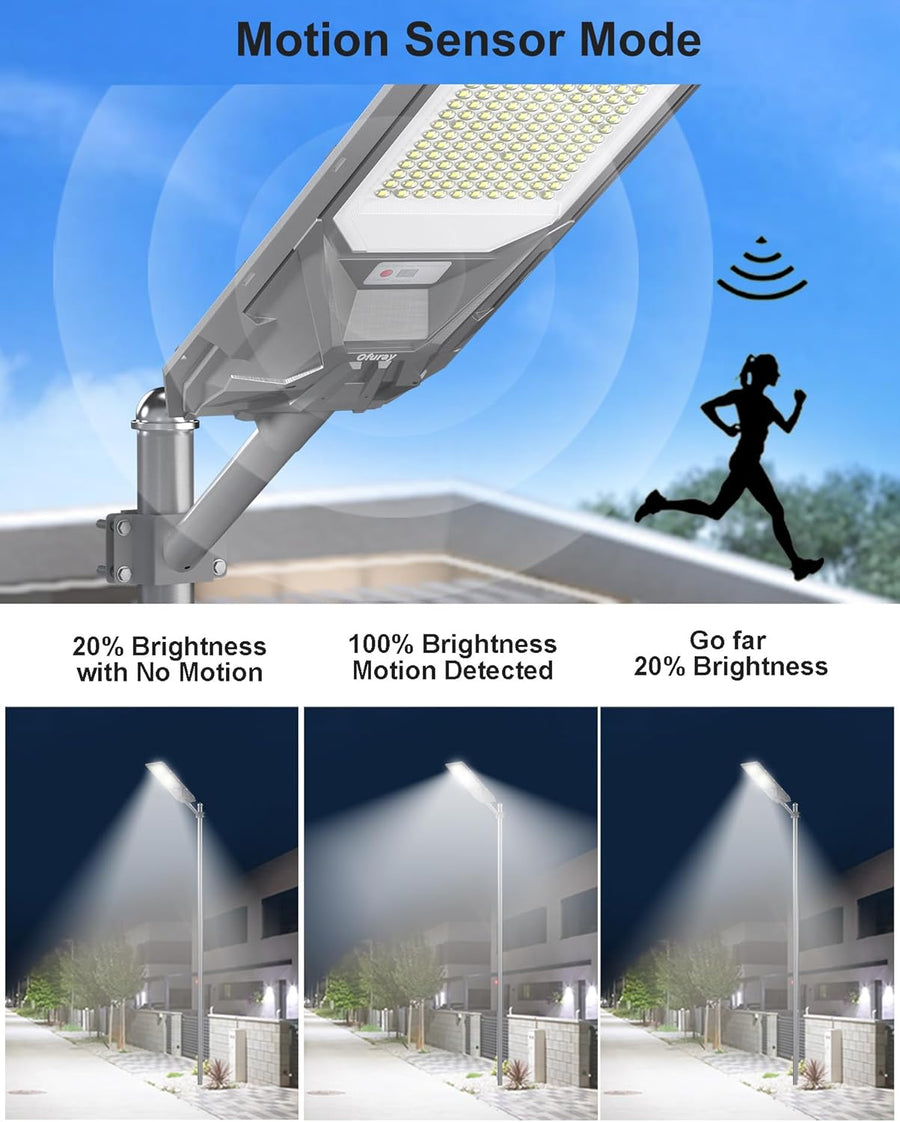 Lampadaire Solaire Exterieur, OLL 6500K Projecteur Led Extérieur Puissant, Spot Solaire avec Detecteur de Mouvement, IP67 Étanche Eclairage Lampes Solaires pour Garage, Jardins, Cour
