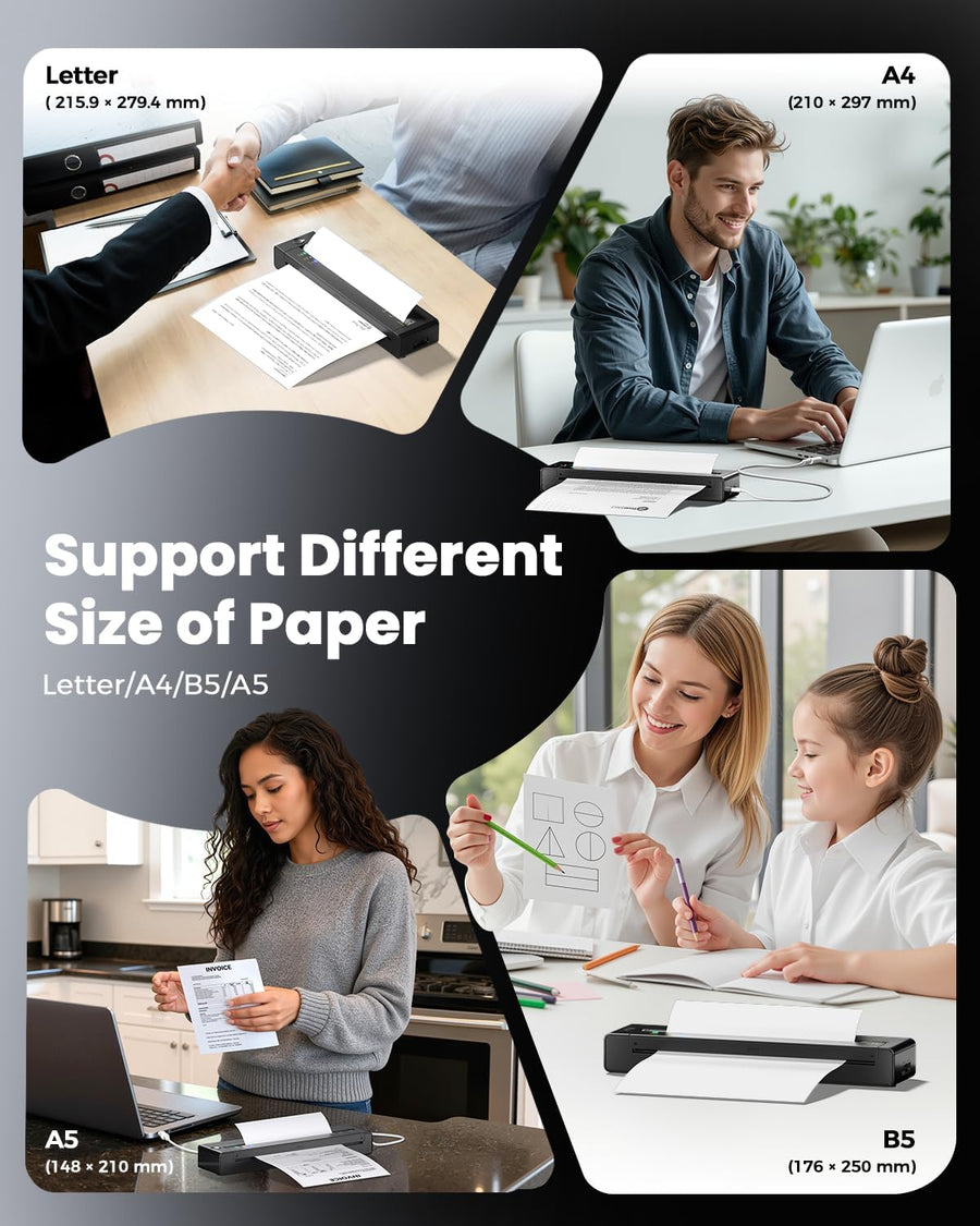 Imprimante Thermique Portable avec Étui, A28U sans Fil sans Encre A4/A5/B5, Impression Claire, Longue Autonomie, Bluetooth iOS Android