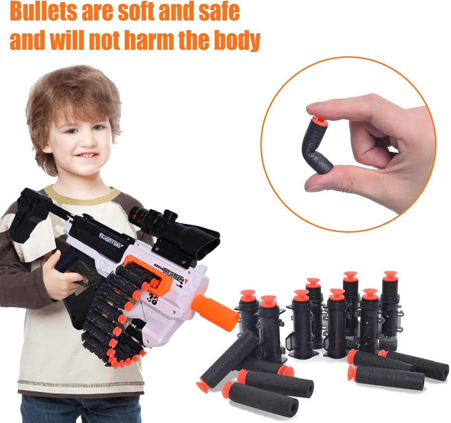 Pistolet Jouet Sniper Soft Bullet Gun - Blaster en Mousse avec Chargeur en Chaîne de 24 Darts, 40 Balles en Mousse et Lunette de Visée