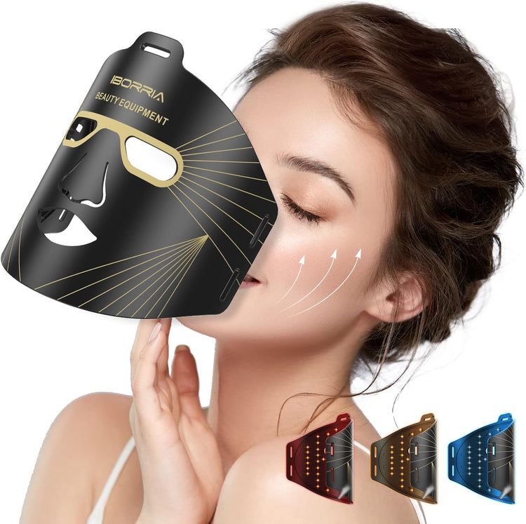 Masque Facial LED Luminothérapie Thérapie Lumière Rouge Anti-Âge 3 Couleurs Raffermissant Éclaircissement Beauté